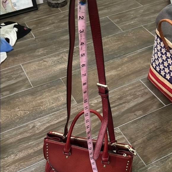 Red Studded leather Satchel with gold Accents - Picture 13 of 15